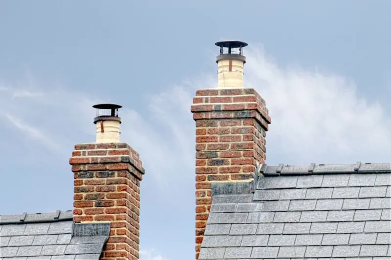 Close-up of a chimney and roof flashing.